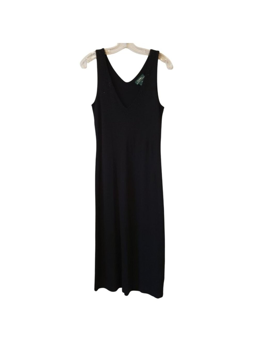 Lauren Ralph Lauren Black Rhinestone V Neck Sleeveless Jersey Midi Dress 90s